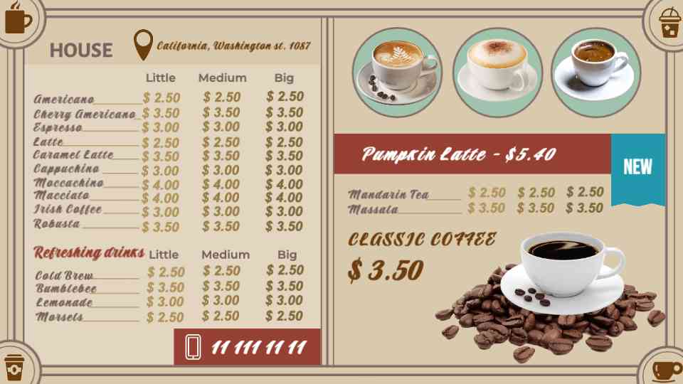 Classic Brews & Signature Drinks Menu