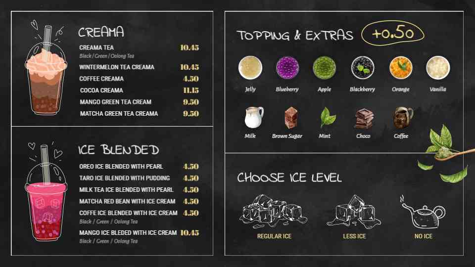 Chalkboard Boba & Toppings Menu