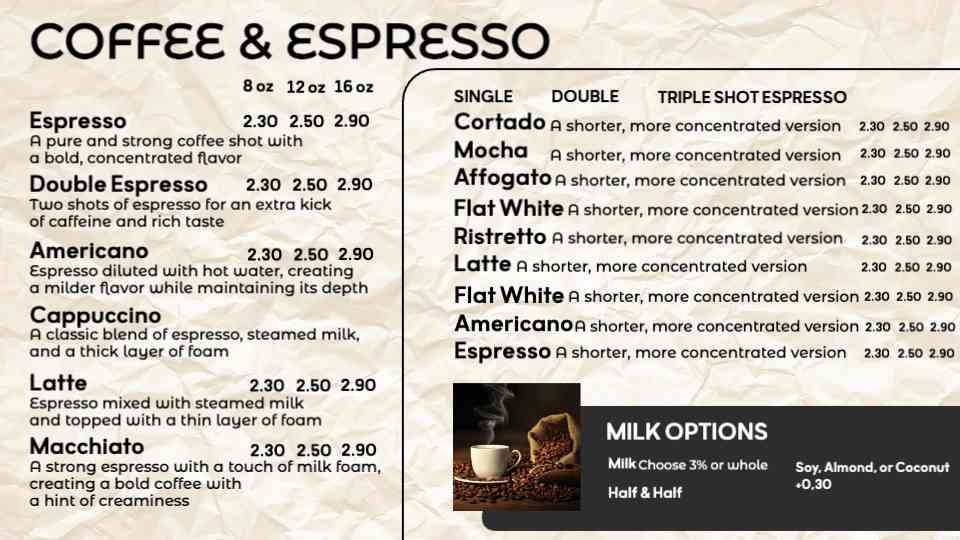 Espresso & Brewed Beverage Menu