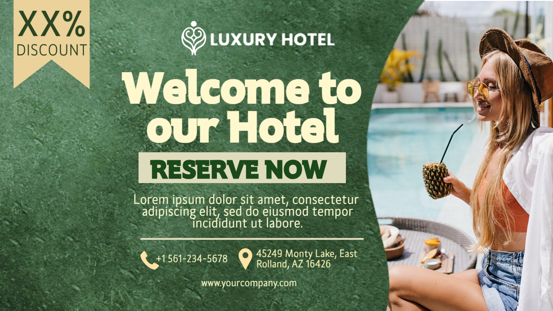 Elegant Hotel Lobby Digital Template – Welcome Message Layout