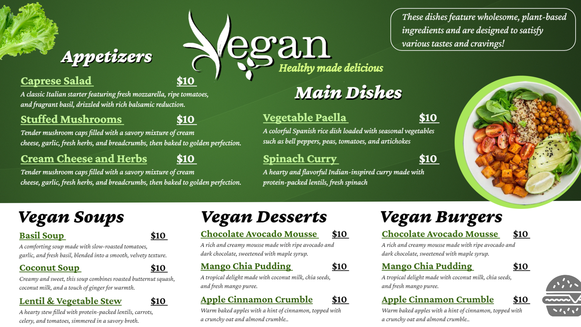 Fresh & Flavorful Vegan Delights Menu