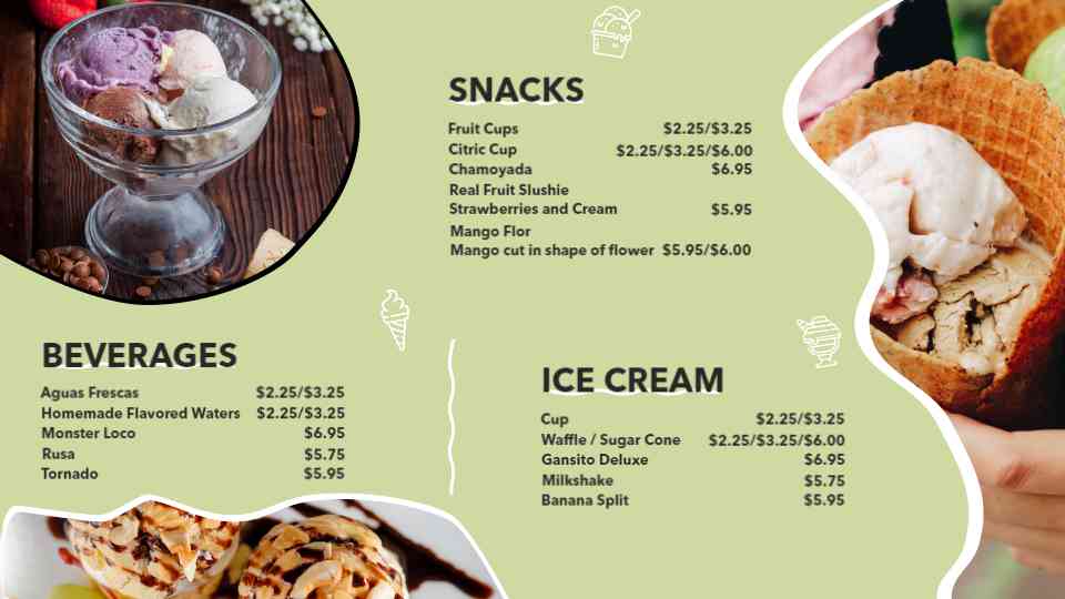 Sweet Treats & Ice Cream Menu