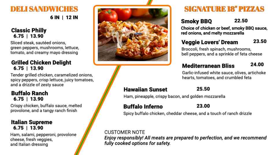 Pizzeria & Deli Menu Display