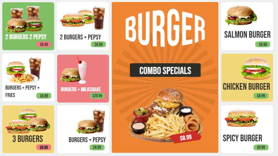 Burger Combo Specials Menu