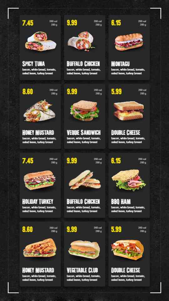 Modern Deli Sandwich Menu Template for Digital Boards