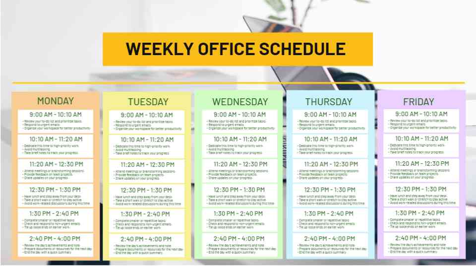 Office Weekly Schedule Planner