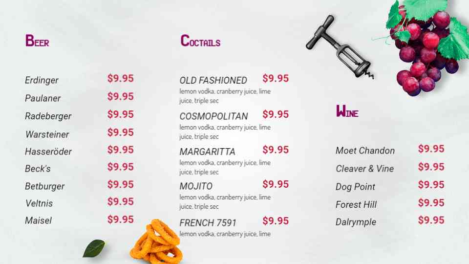 Craft Cocktails & Beverage Menu Display