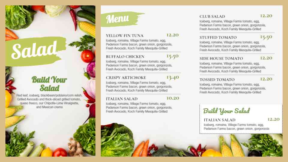 Vibrant Salad Creations Menu
