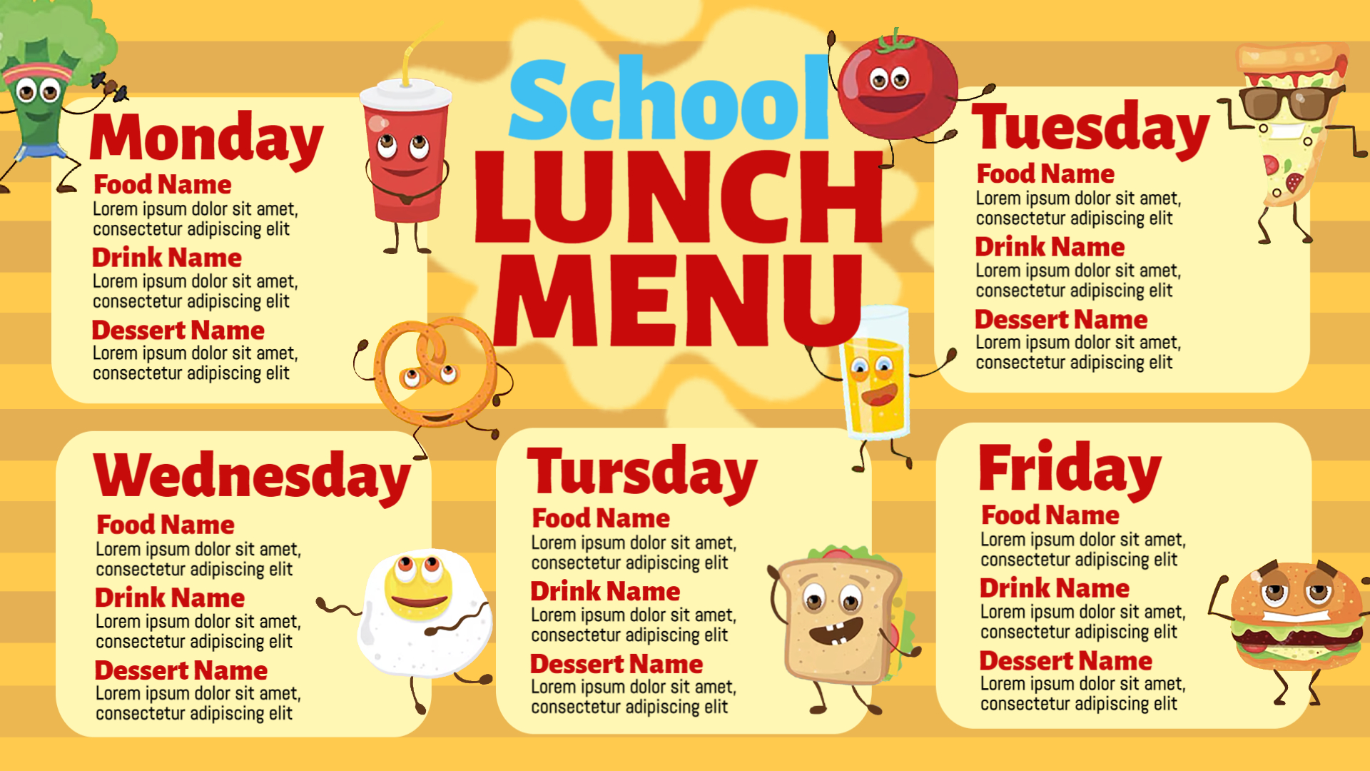 Fun & Colorful Weekly School Lunch Planner