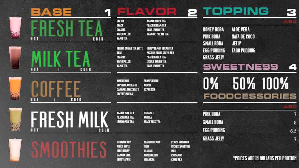 Custom Boba & Tea Bar Menu