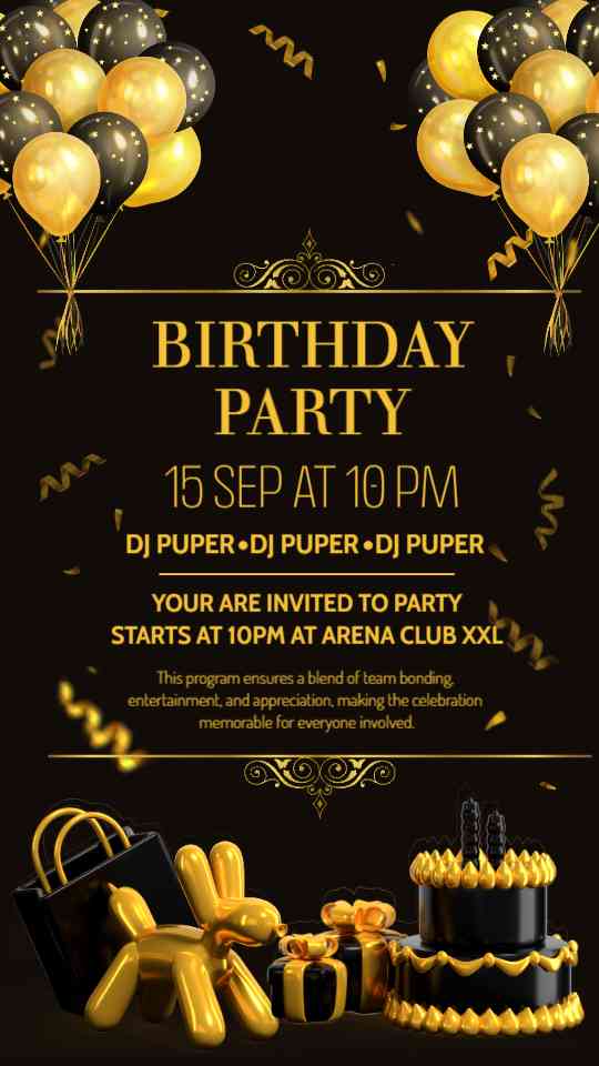 Black and Gold Party Invitation Template.