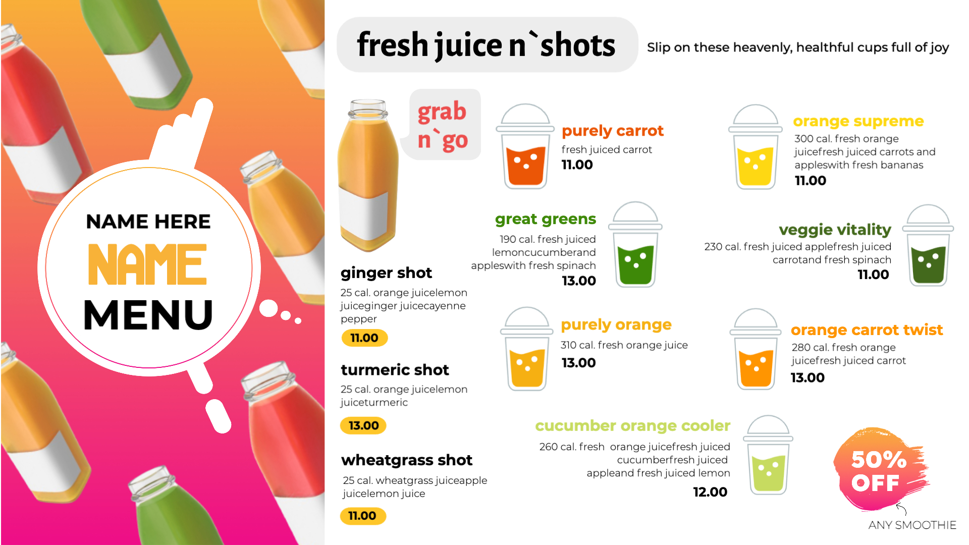 Juice & Wellness Boosters Menu