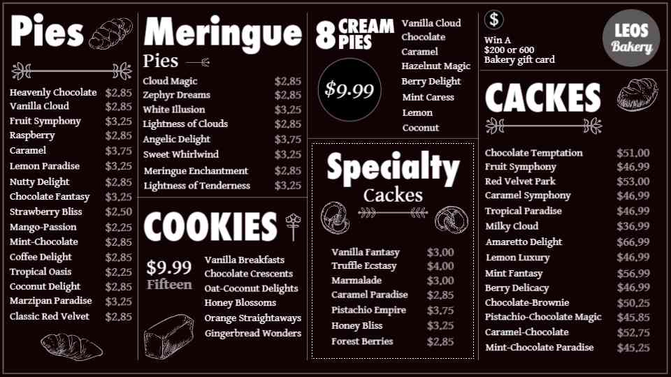 Elegant Dessert & Pastry Menu