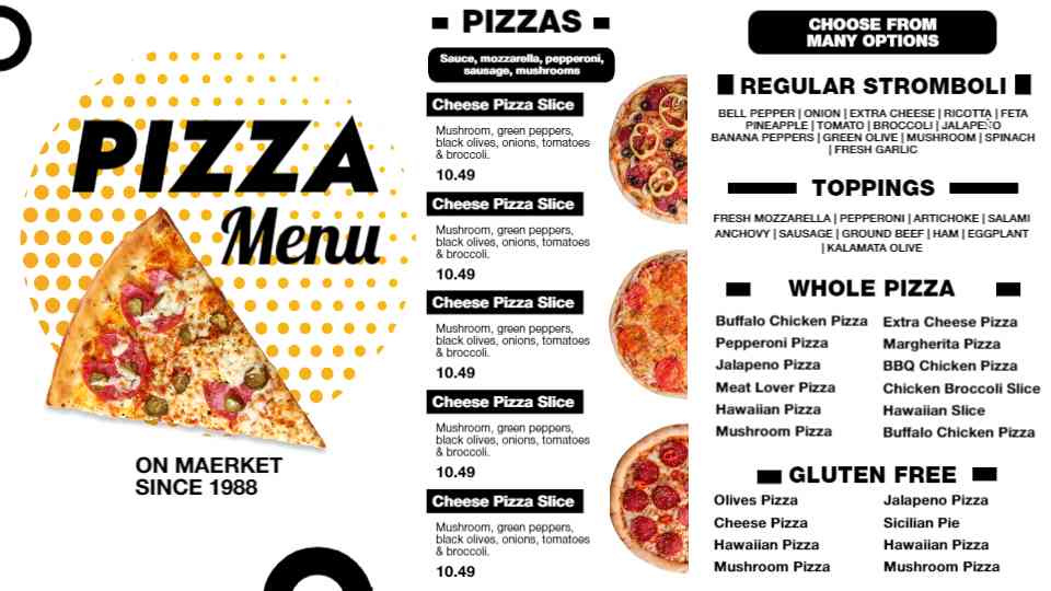 Black & White Pizza Specials