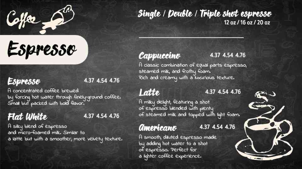 Chalkboard Coffee & Espresso Menu