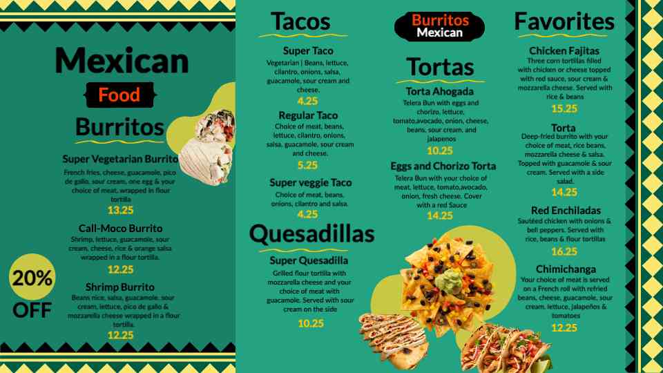 Mexican Burritos & Tacos Menu Display