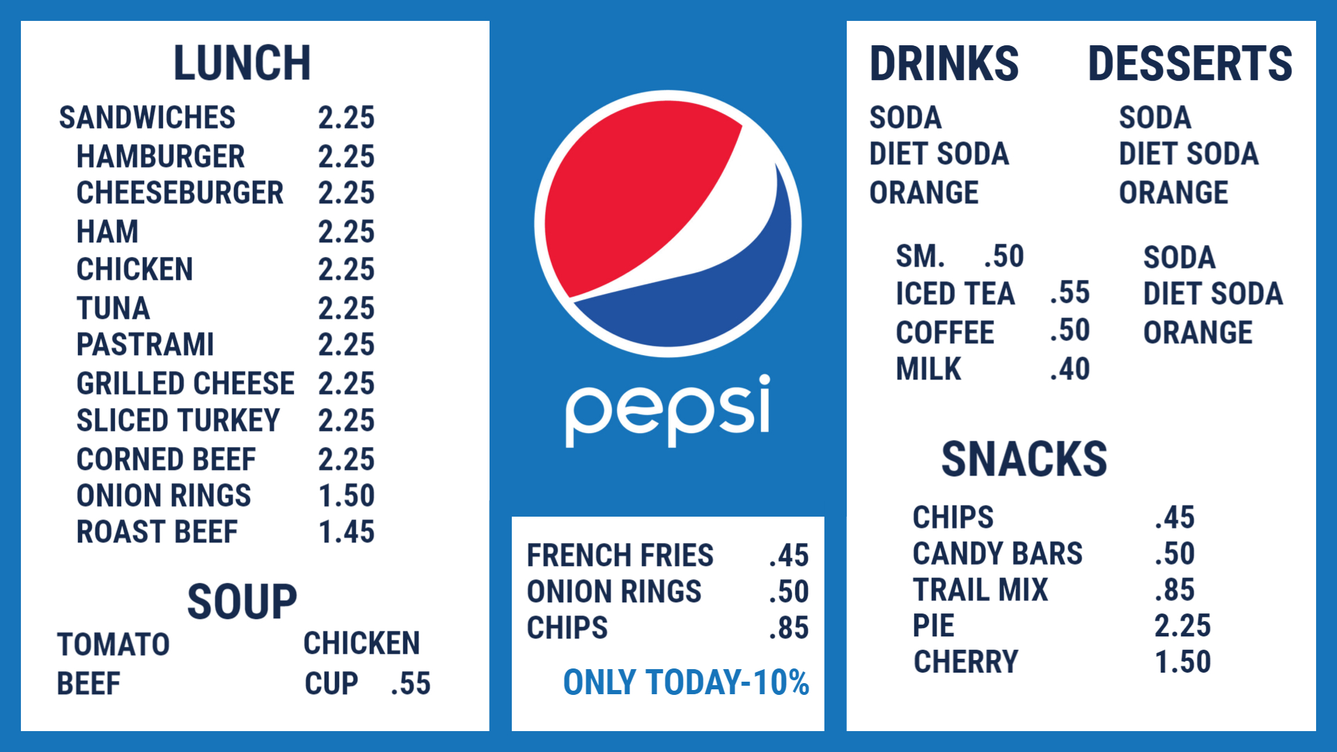 Retro Diner Snack & Beverage Menu