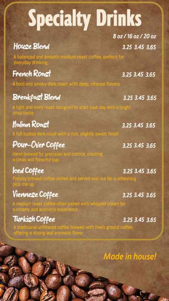 Premium Brew & Specialty Coffee Menu