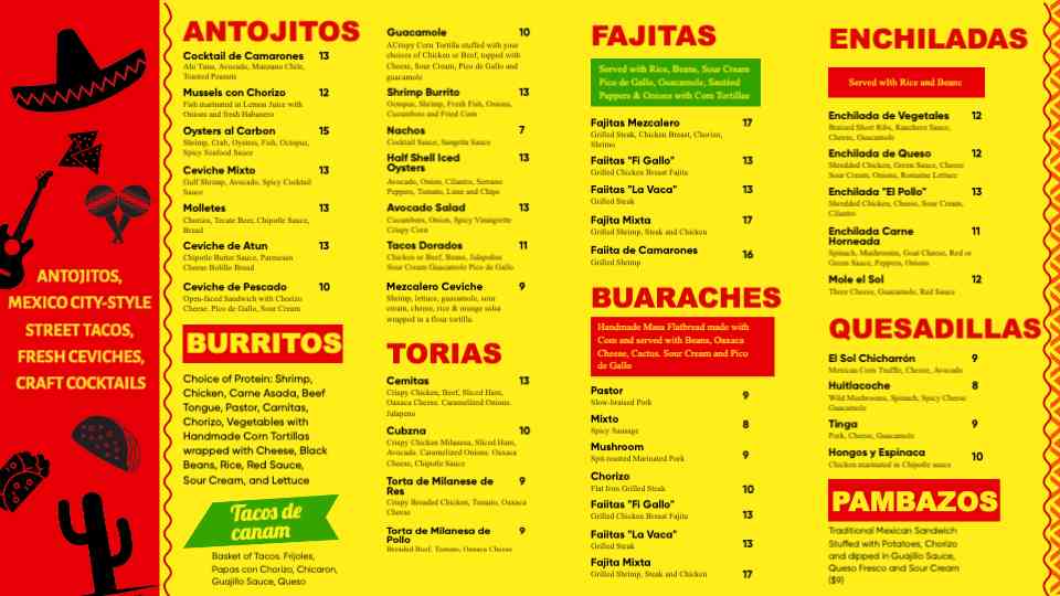 Tacos de Cantan Mexican Menu Display