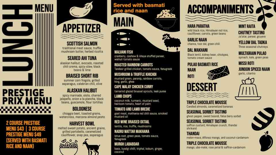 Prestige Prix Executive Lunch Menu