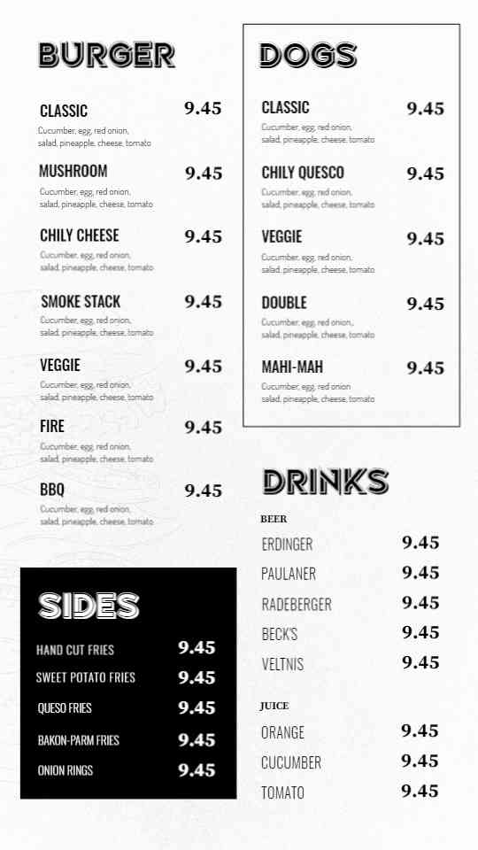 Classic Burger & Handcrafted Sides Menu | AIScreen