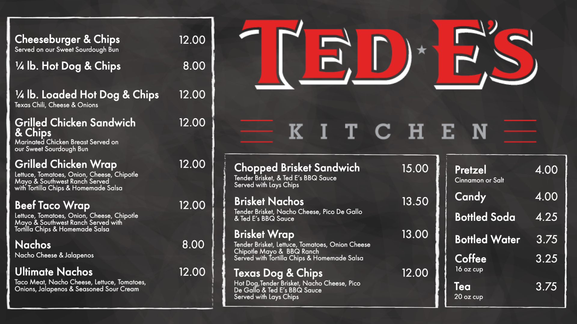 Ted E’s Smokehouse & Grill Menu