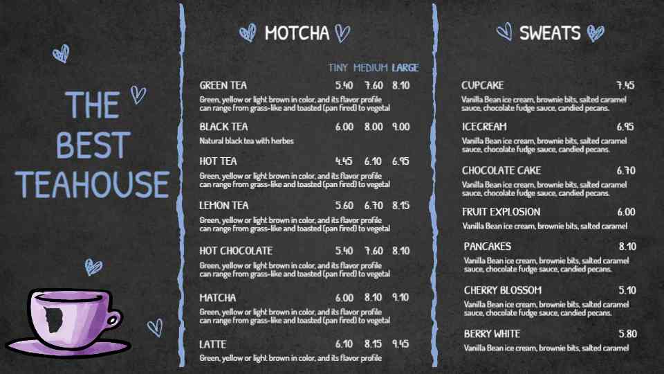 Charming Tea & Sweet Treats Menu