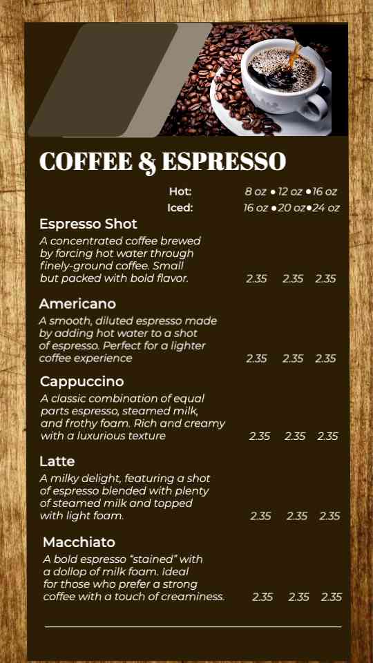 Artisan Coffee & Espresso Menu