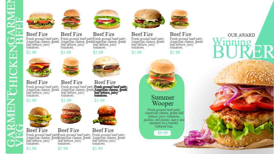 Signature Burger Variety Menu