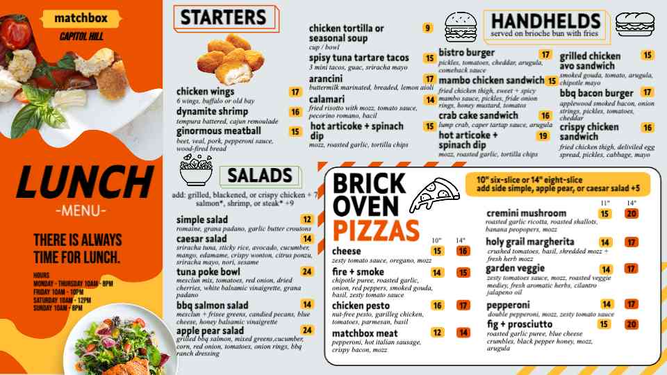 Matchbox Bistro Lunch Menu Display