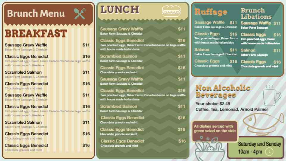 Rustic Brunch & Lunch Favorites Menu