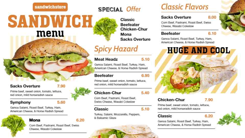 Vivid Sandwich & Special Offers Menu