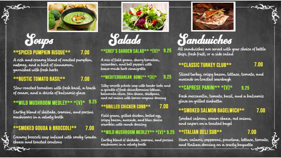 Savory Soups & Sandwiches Menu