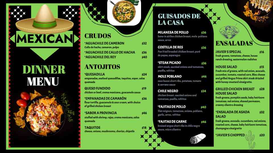 Mexican Cuisine Menu SnapFrame Display