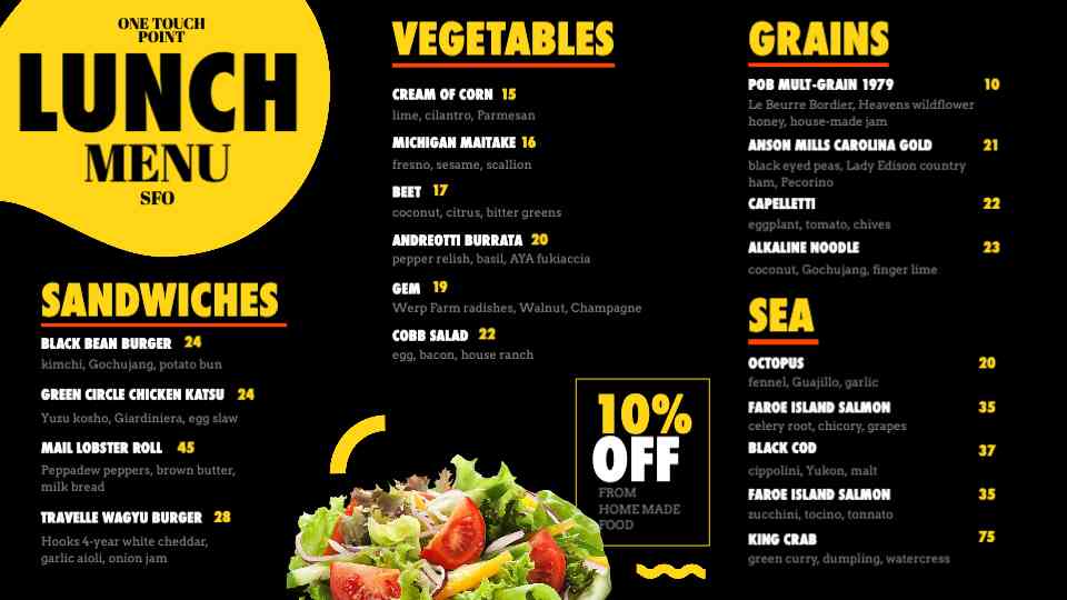 Signature Lunch Specials Menu Display
