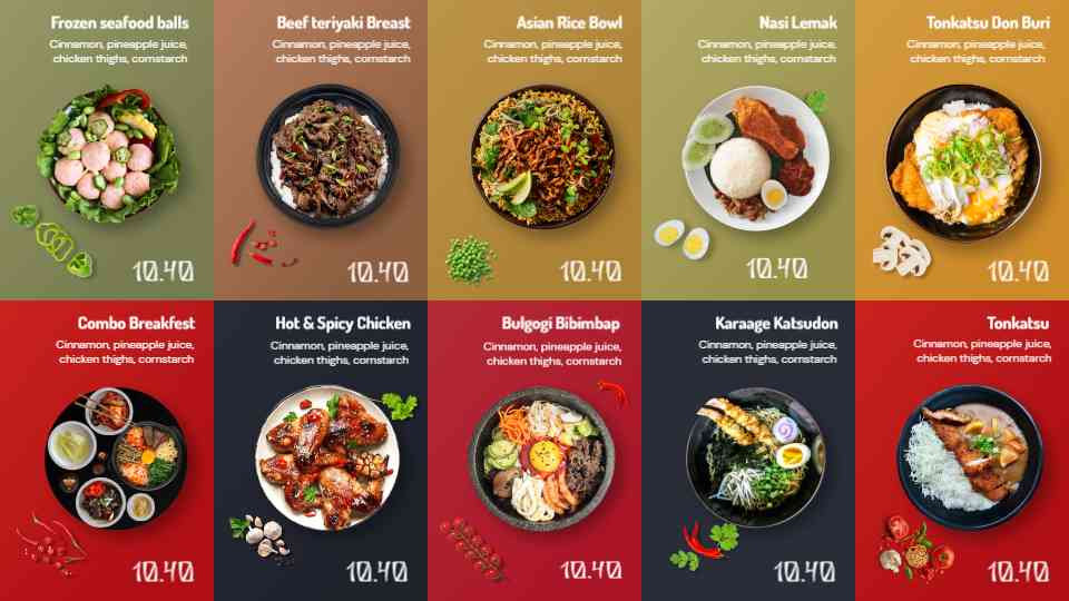 Vibrant Asian Fusion Grid Menu