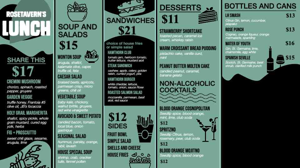Rose Tavern Gourmet Lunch Menu
