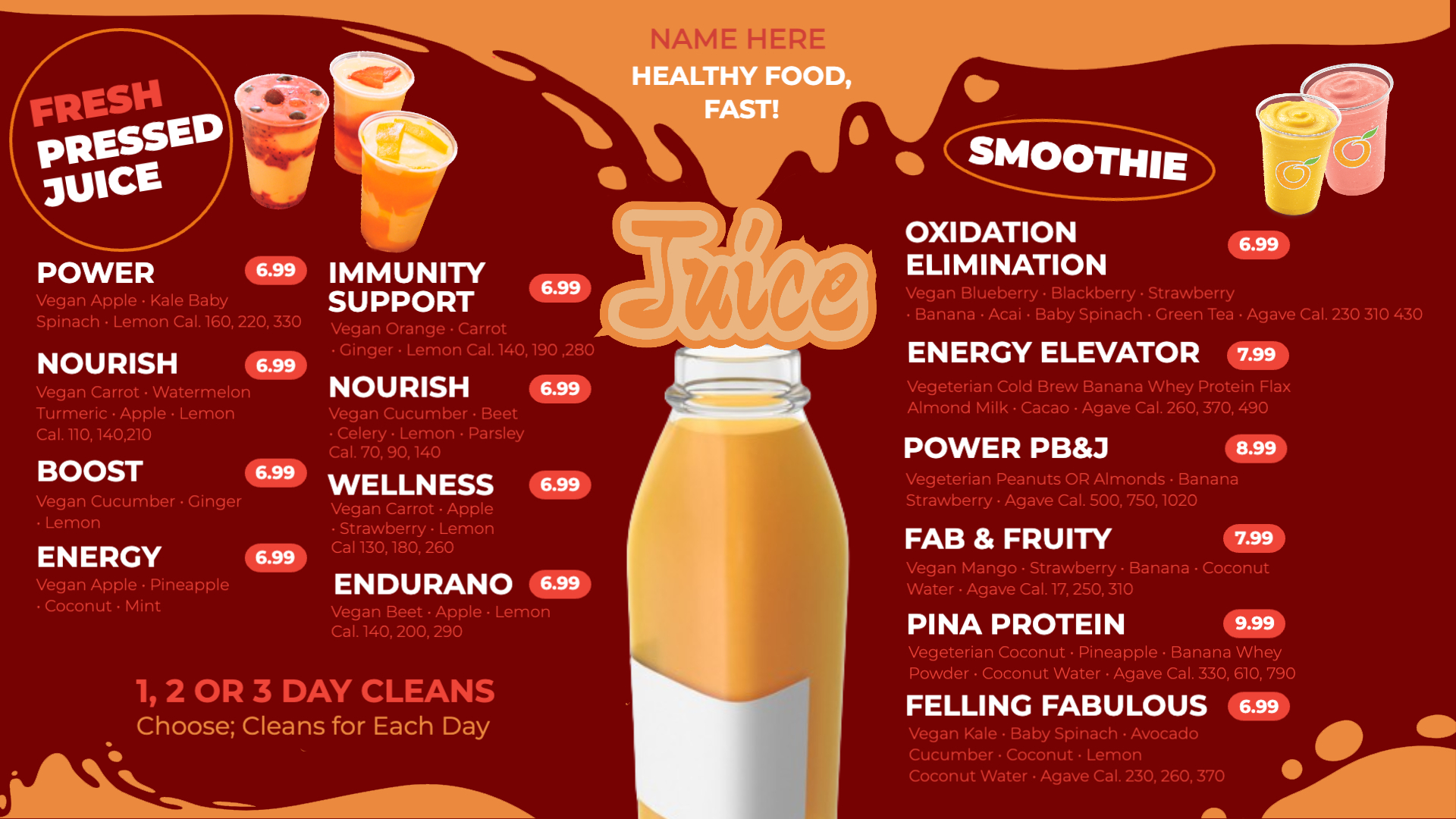 Vital Juices & Smoothie Boosters Menu