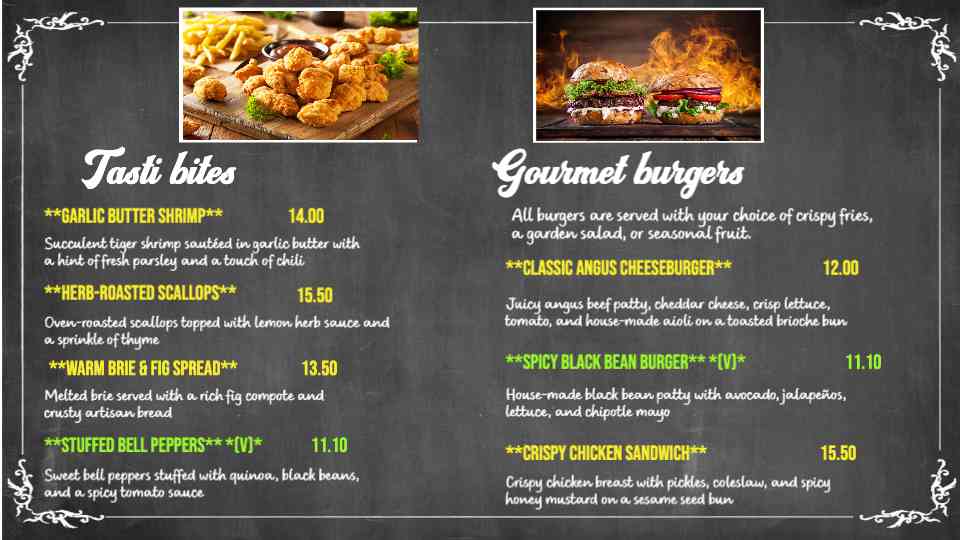 Gourmet Bites & Burger Menu