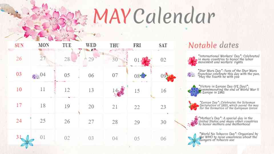 Floral May Calendar Planner