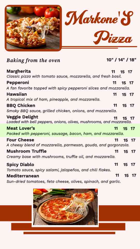 Pizza Perfection Menu Display