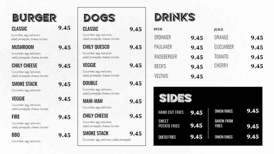 Modern Burger & Signature Sides Menu