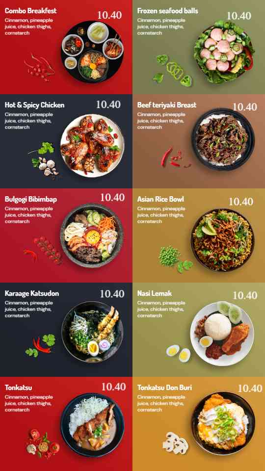 Vibrant Asian Fusion Menu Display | AIScreen