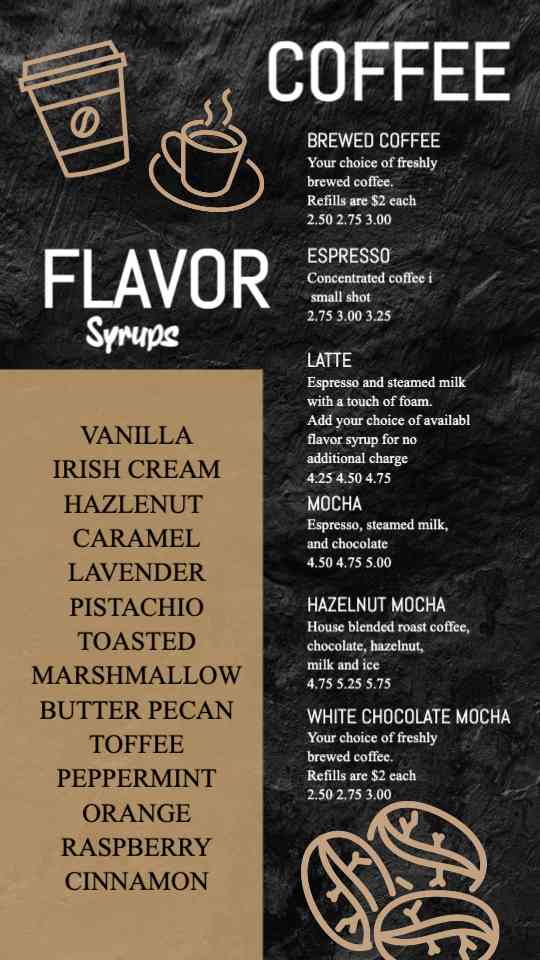 Minimalist Coffee & Flavor Syrup Menu