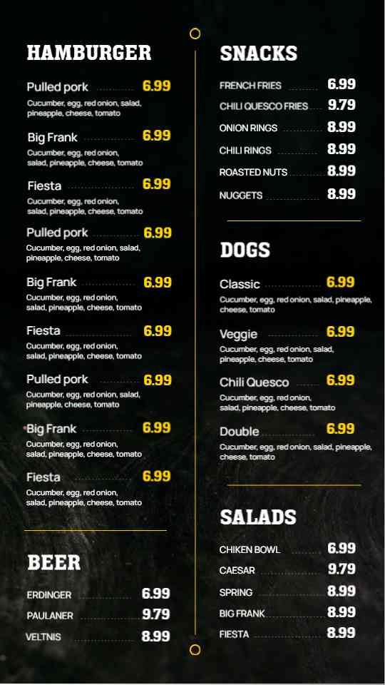 Gourmet Burger & Bar Eats Menu | AIScreen