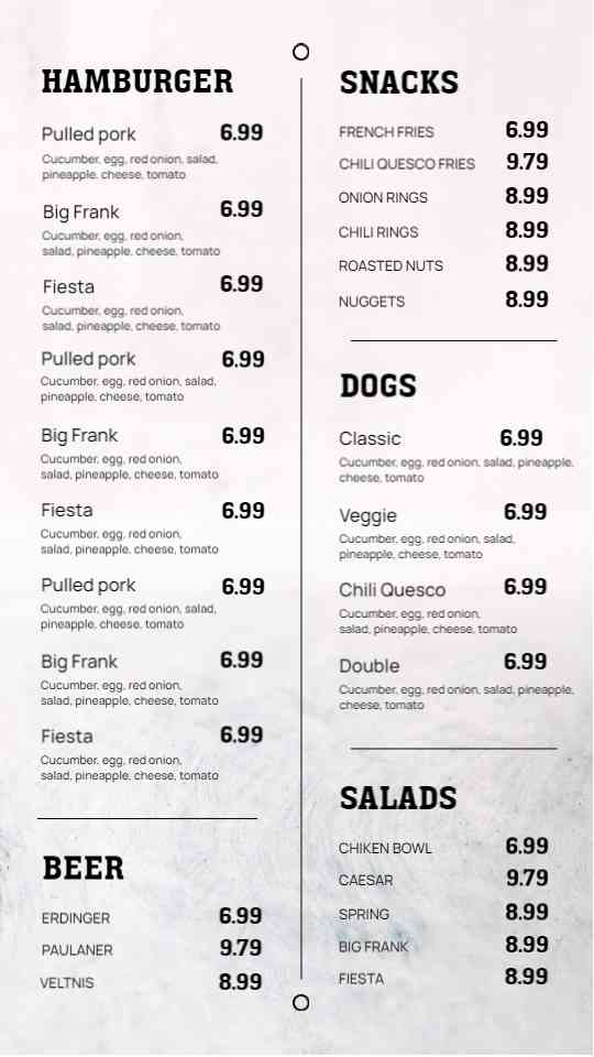 Classic Burger & Bar Bites Menu