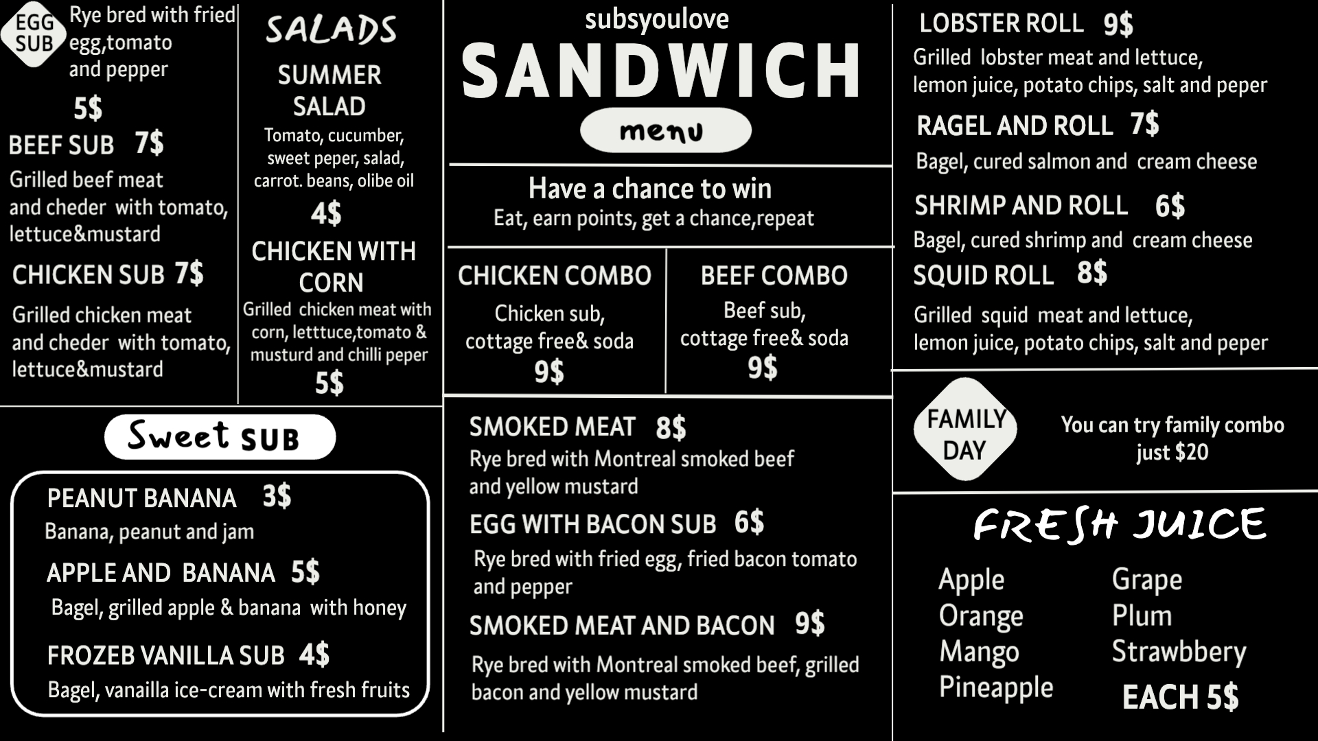 Bold Bites Sandwich & Fresh Meal Menu