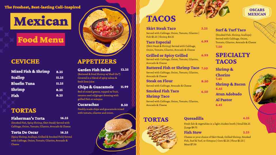 Oscar’s Mexican Menu Display