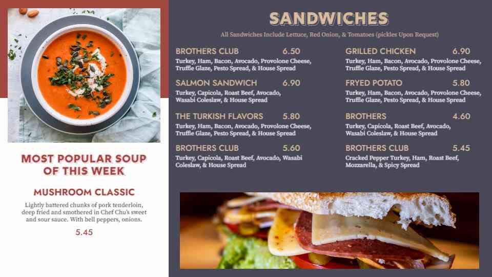 Gourmet Sandwich & Soup Menu