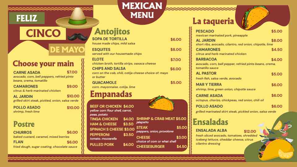 Cinco de Mayo Mexican Menu Display